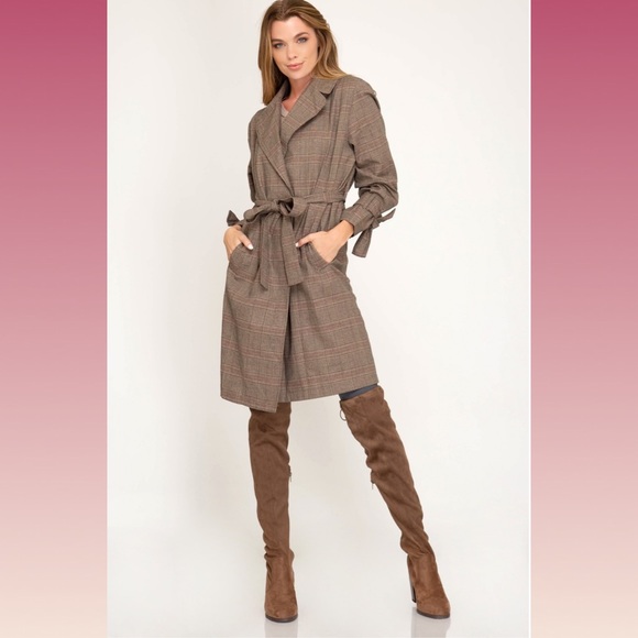 On Trend Street Duster Trench Coat Mocha - Picture 2 of 8